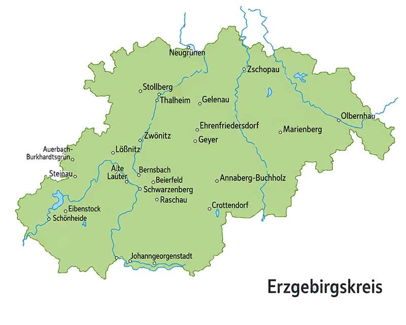 erzgebirskreis-highres Kaart Ertsgebergte in Duitsland